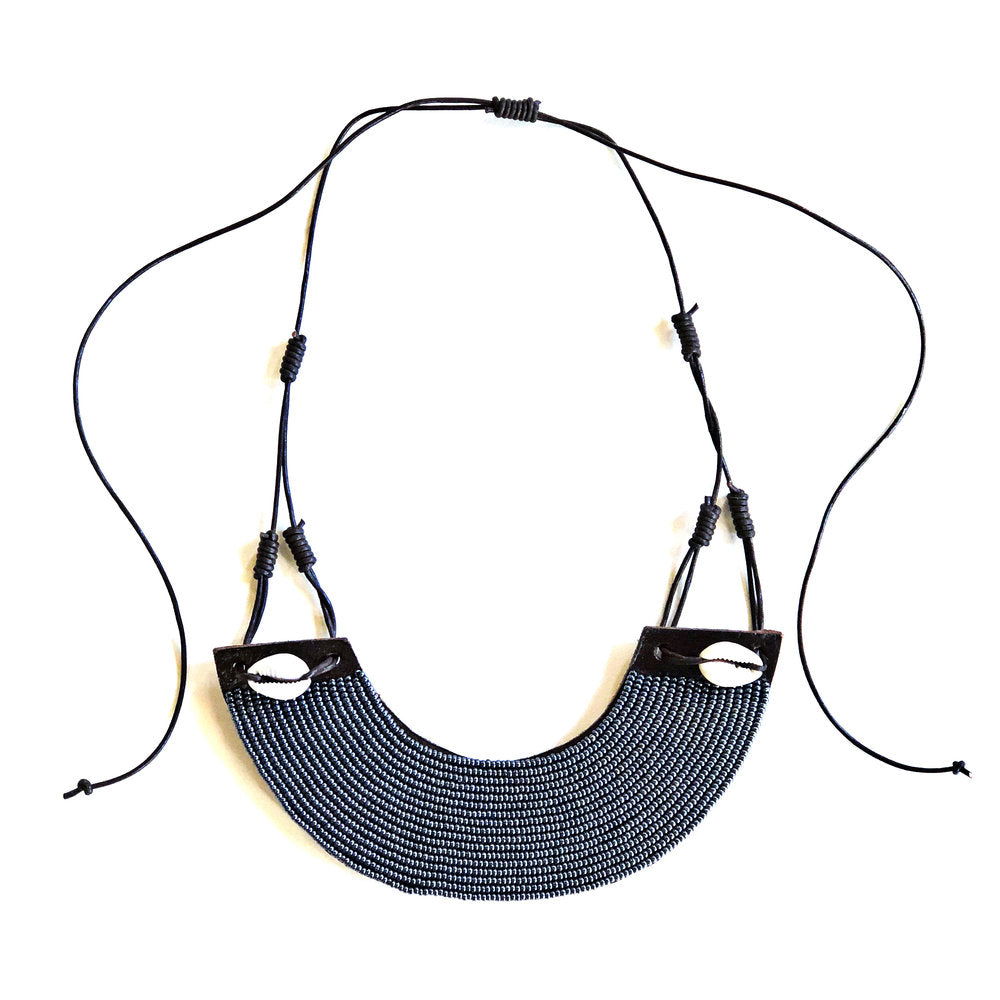 Slate Leather Arc Bib Necklace