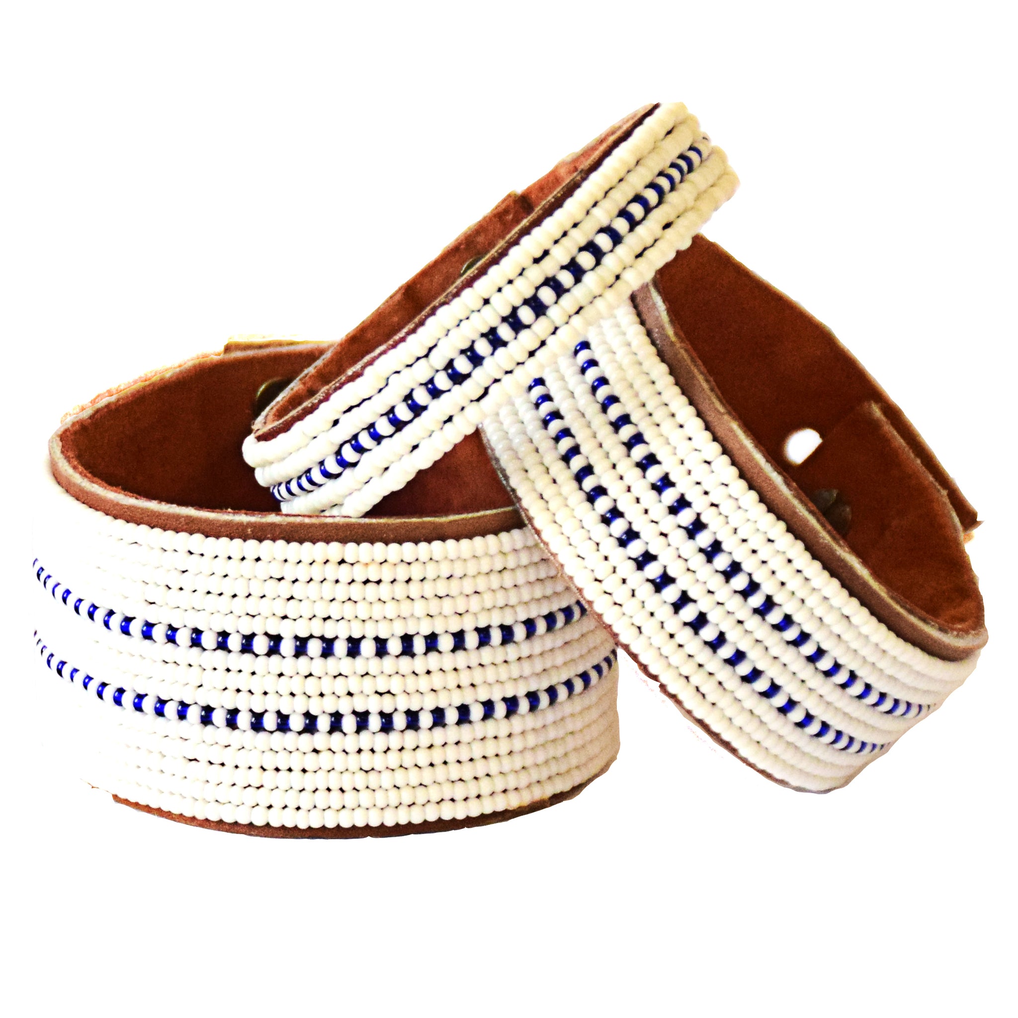 Dashes Dark Blue Beaded Leather Cuff