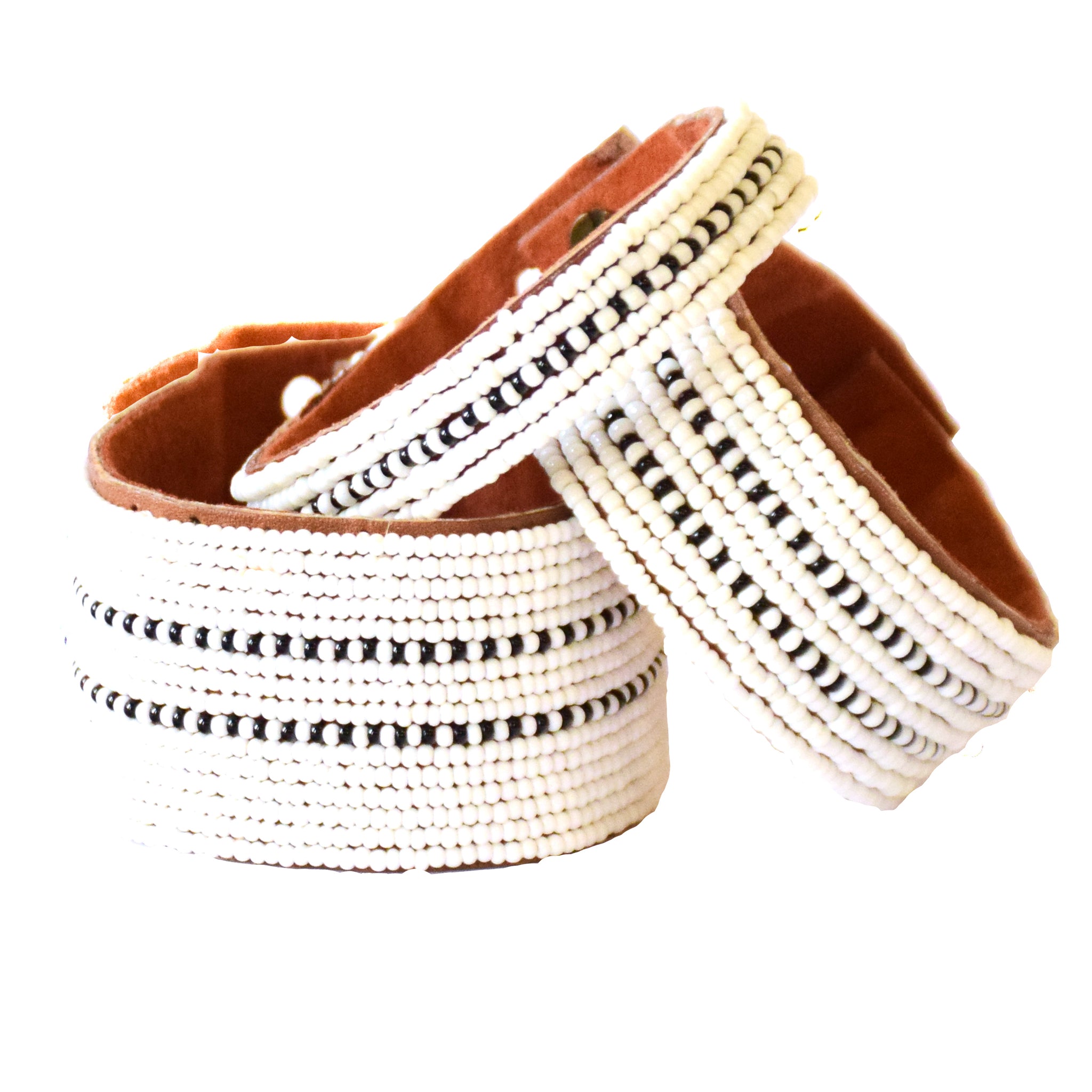 Dashes Black Beaded Leather Cuff