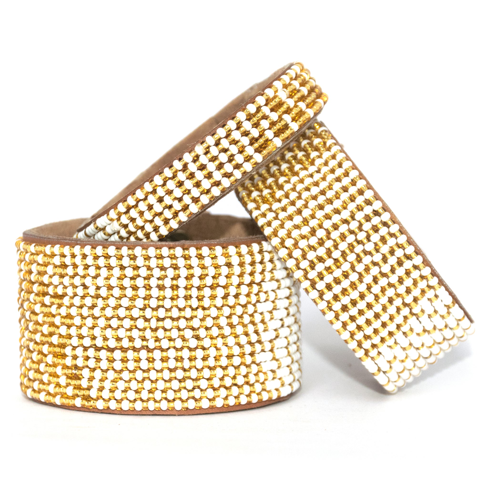 Ombre Gold Beaded Leather Cuff
