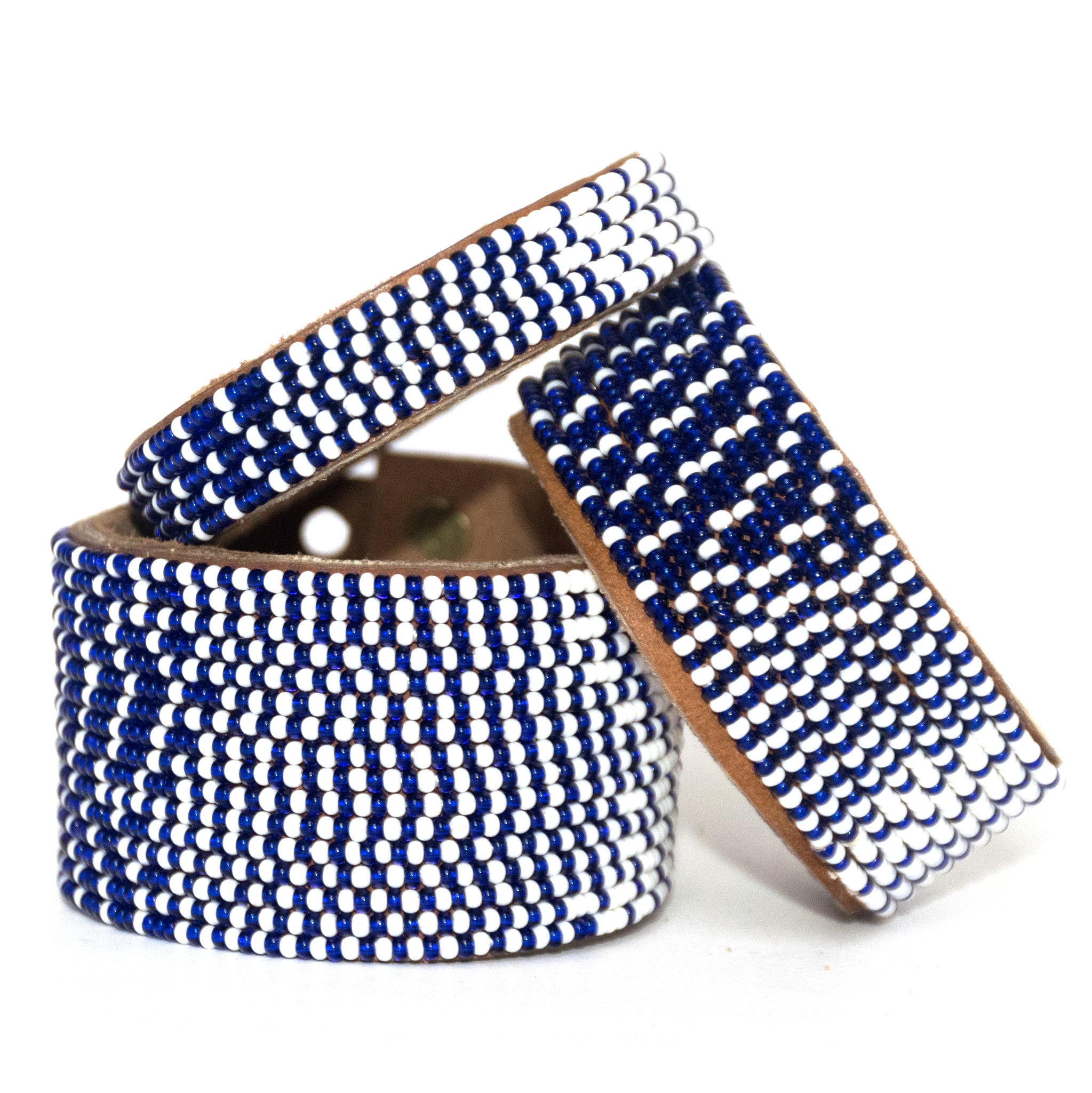 Ombre Dark Blue Beaded Leather Cuff