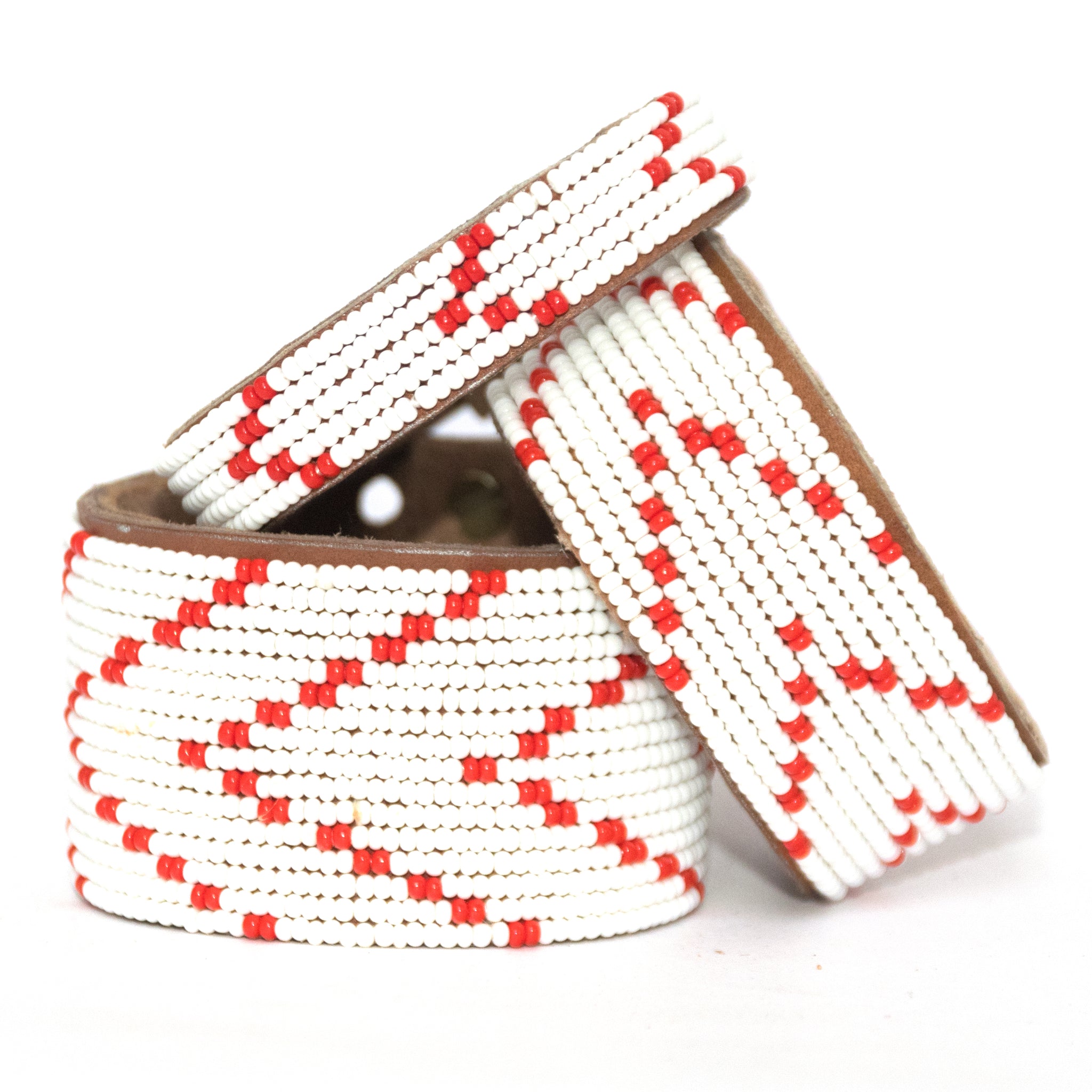 Chevron Red Beaded Leather Cuff