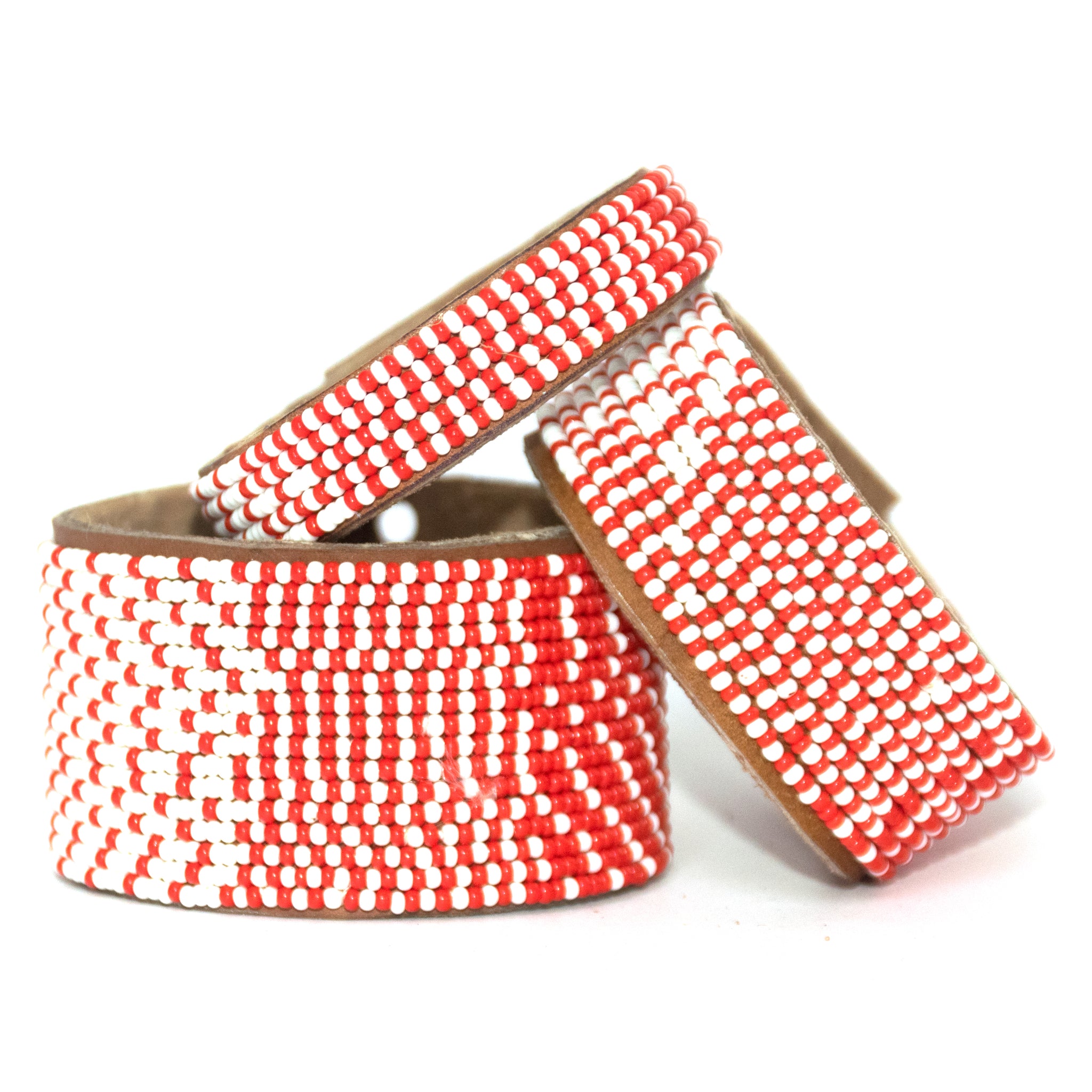Ombre Red Beaded Leather Cuff