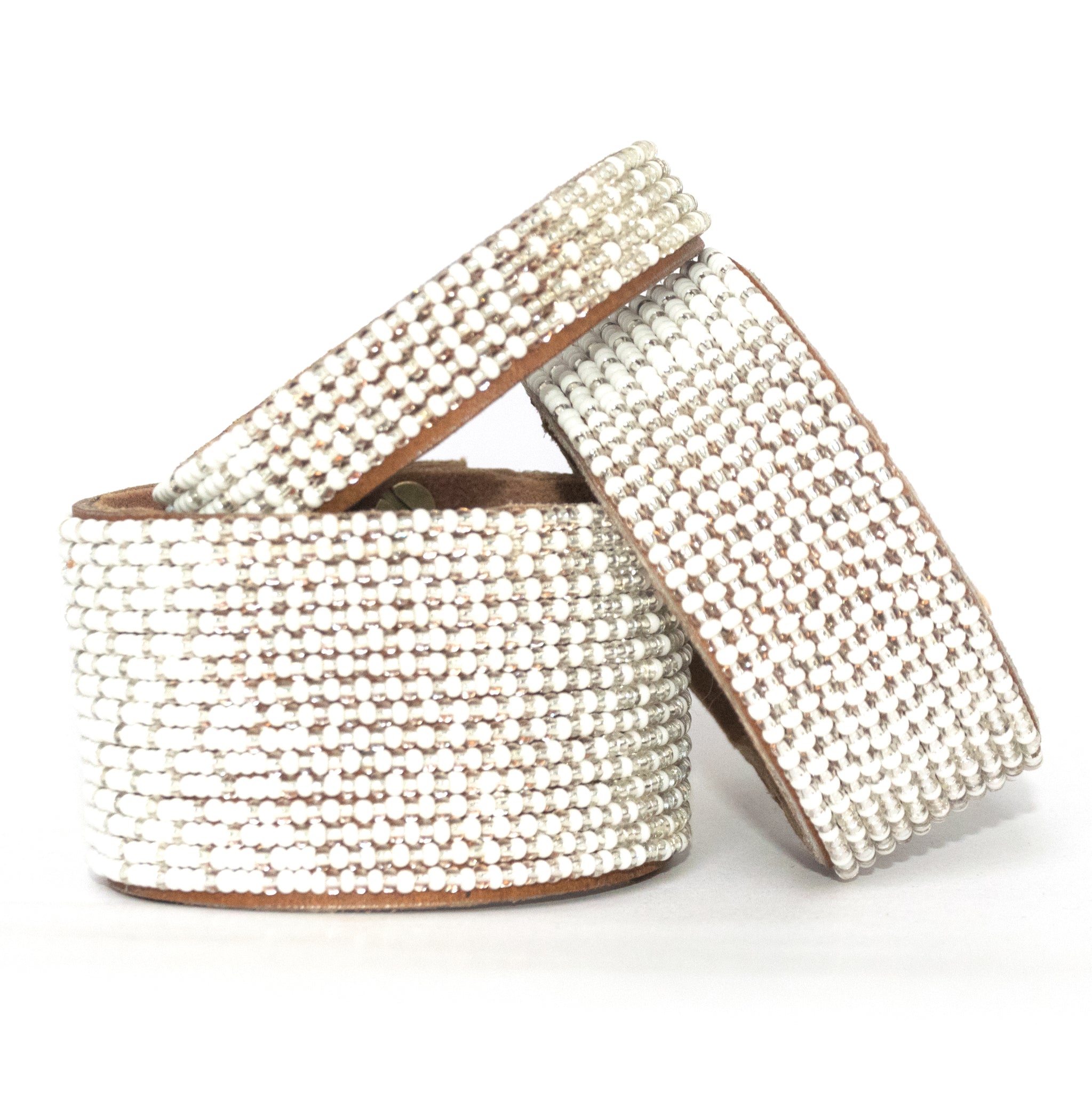 Ombre Silver Beaded Leather Cuff