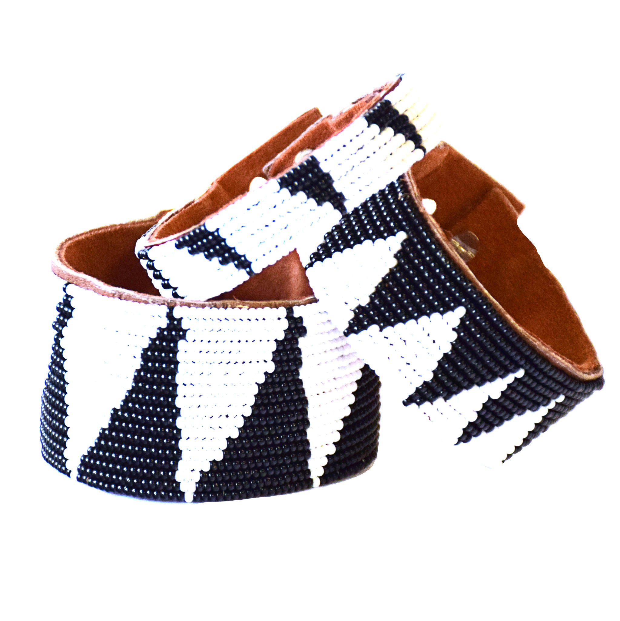 Tri Black Beaded Leather Cuff