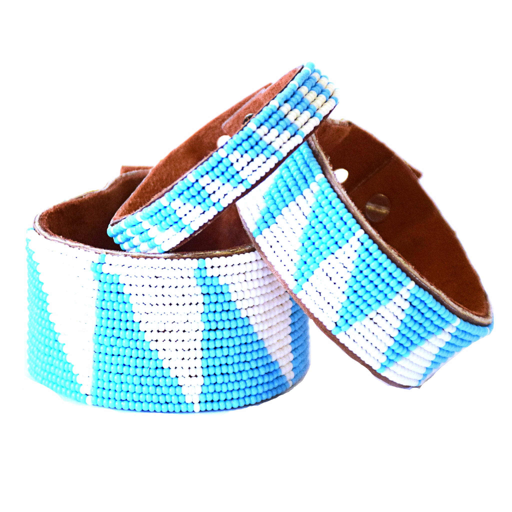 Tri Blue Beaded Leather Cuff