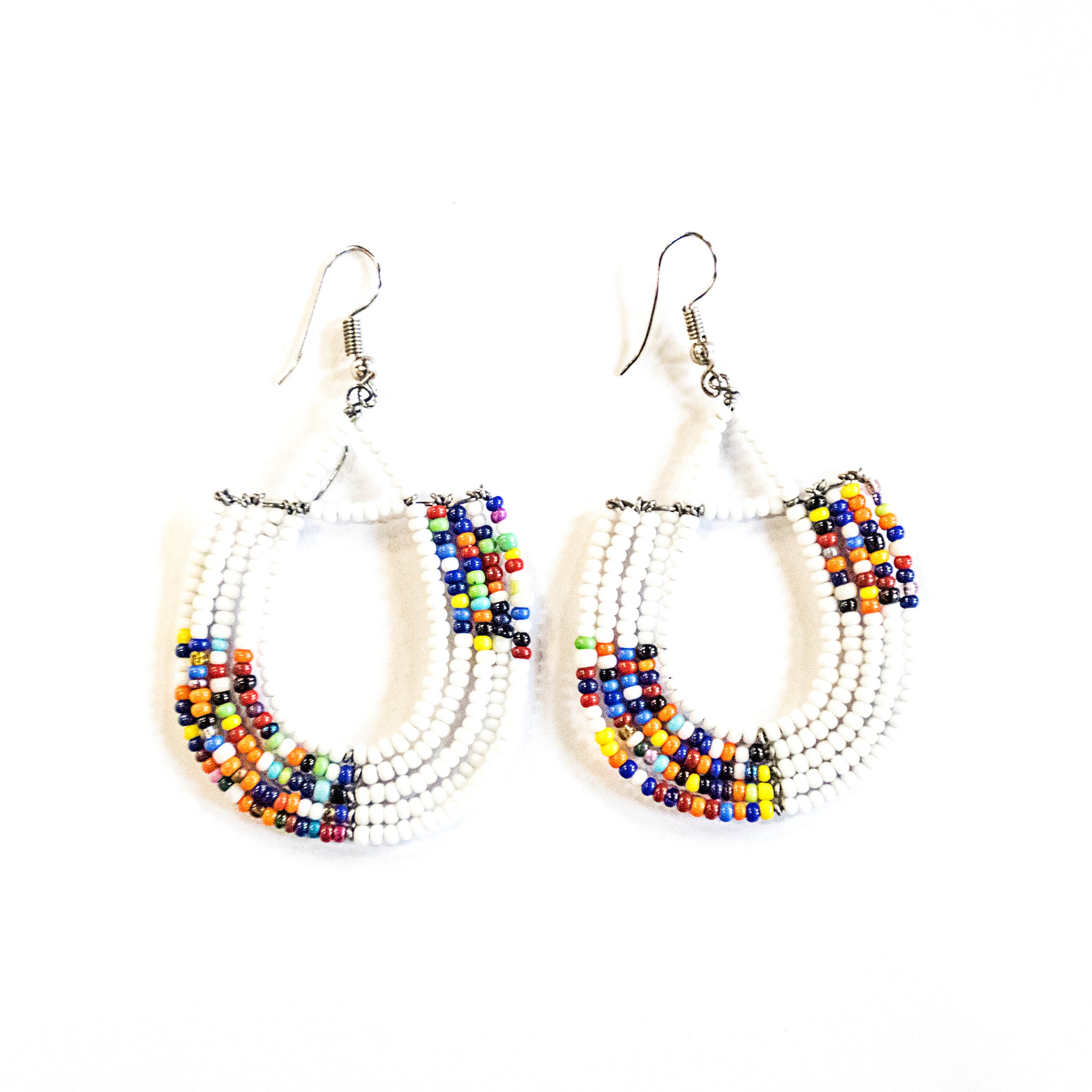 Maasai Half Hoop Earrings - White