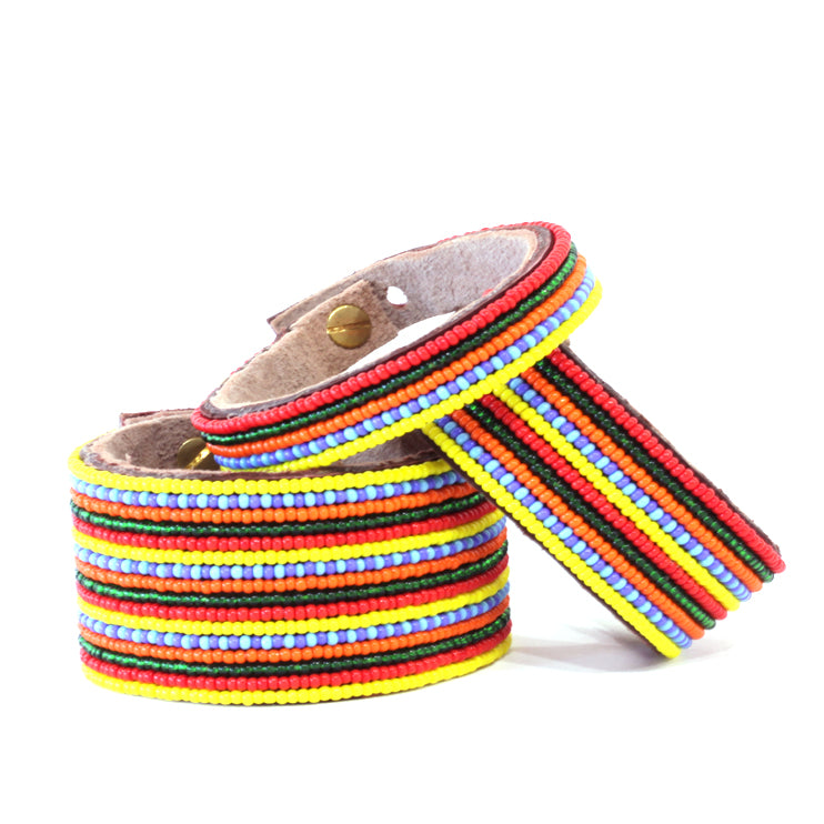 Stripes Multi Beaded Leather Cuff